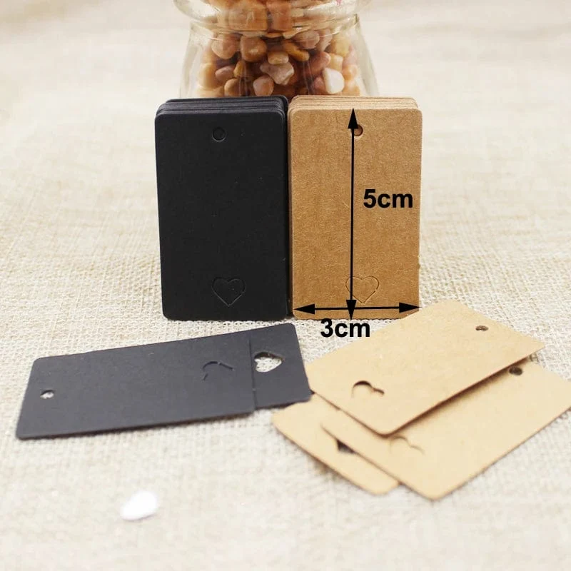 100 stücke + 100 hanf string 5*3cm neue stil rechteckigen schwarz/Kraft Papier Leere Karte Hand ziehen Geschenk Label Tags Herz