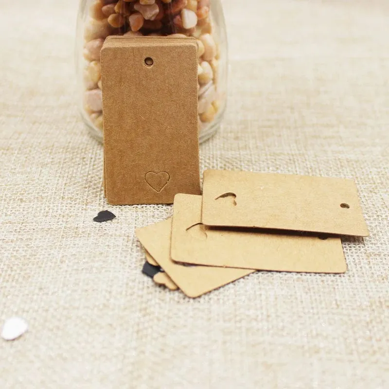 100 stücke + 100 hanf string 5*3cm neue stil rechteckigen schwarz/Kraft Papier Leere Karte Hand ziehen Geschenk Label Tags Herz
