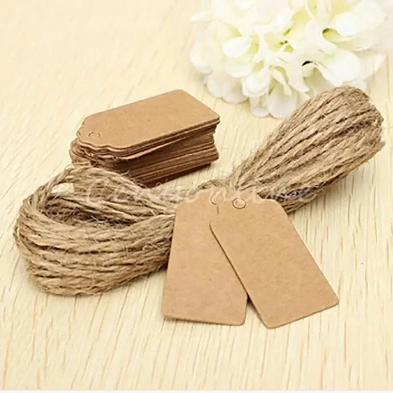 100 stücke + 100 hanf string 5*3cm neue stil rechteckigen schwarz/Kraft Papier Leere Karte Hand ziehen Geschenk Label Tags Herz