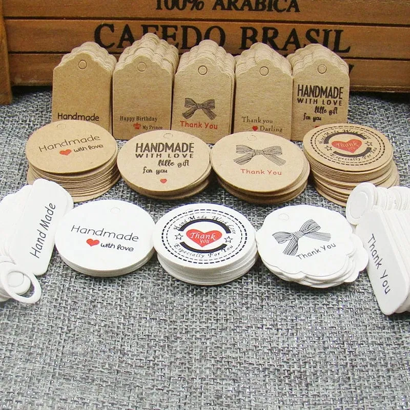 100 stücke + 100 hanf string 5*3cm neue stil rechteckigen schwarz/Kraft Papier Leere Karte Hand ziehen Geschenk Label Tags Herz