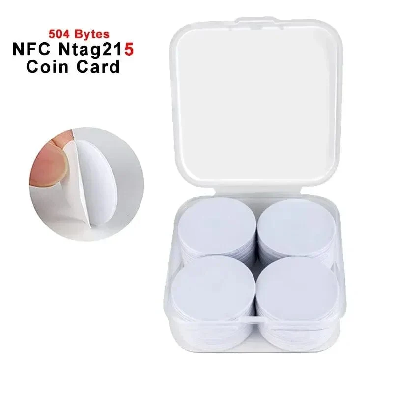 20 Stück 50 Stück 13.56 MHz Ntag215 NFC-Münzen Klebekarten Badge-Träger 504 Bytes ISO/IEC 14443 A 25 mm wasserdichtes PVC Ntag 215-Tag