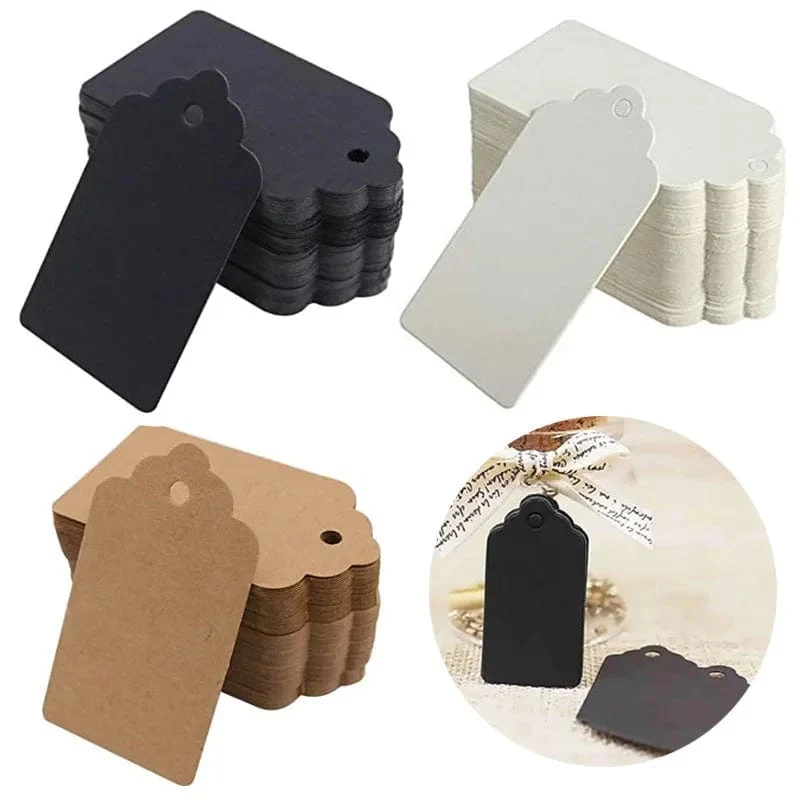 100 Stück Anhänger aus Kraftpapier mit Schnüren, mit Liebe handgefertigt, Hängeanhänger, Kleidungsanhänger für Süßigkeiten/Geschenke/Kekse, Displayverpackung, Etikettenkarte