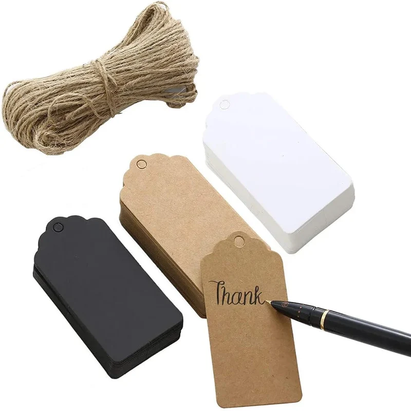 100 Stück Anhänger aus Kraftpapier mit Schnüren, mit Liebe handgefertigt, Hängeanhänger, Kleidungsanhänger für Süßigkeiten/Geschenke/Kekse, Displayverpackung, Etikettenkarte