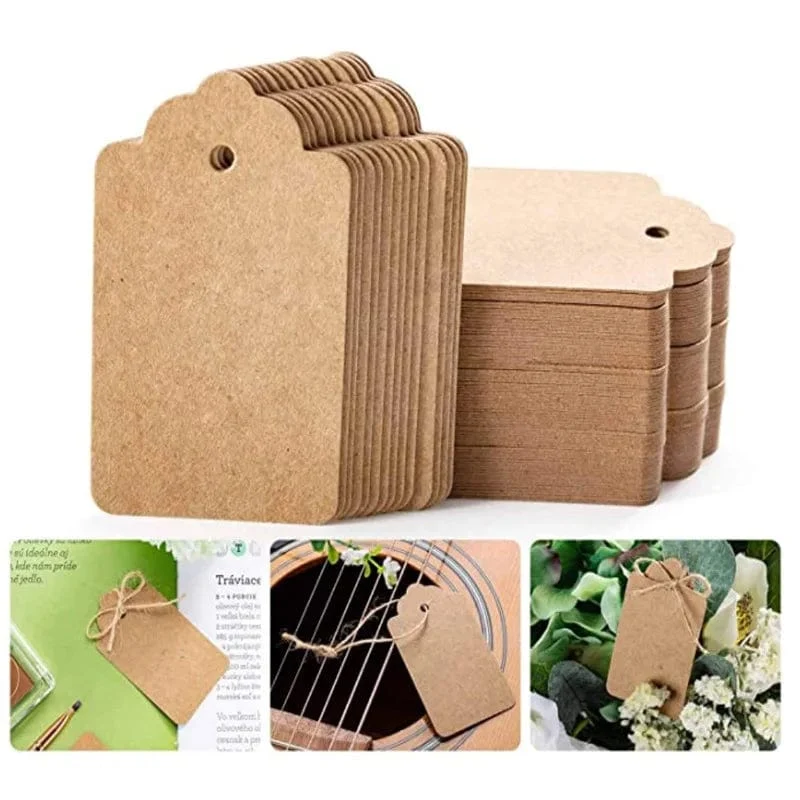 100 Stück Anhänger aus Kraftpapier mit Schnüren, mit Liebe handgefertigt, Hängeanhänger, Kleidungsanhänger für Süßigkeiten/Geschenke/Kekse, Displayverpackung, Etikettenkarte
