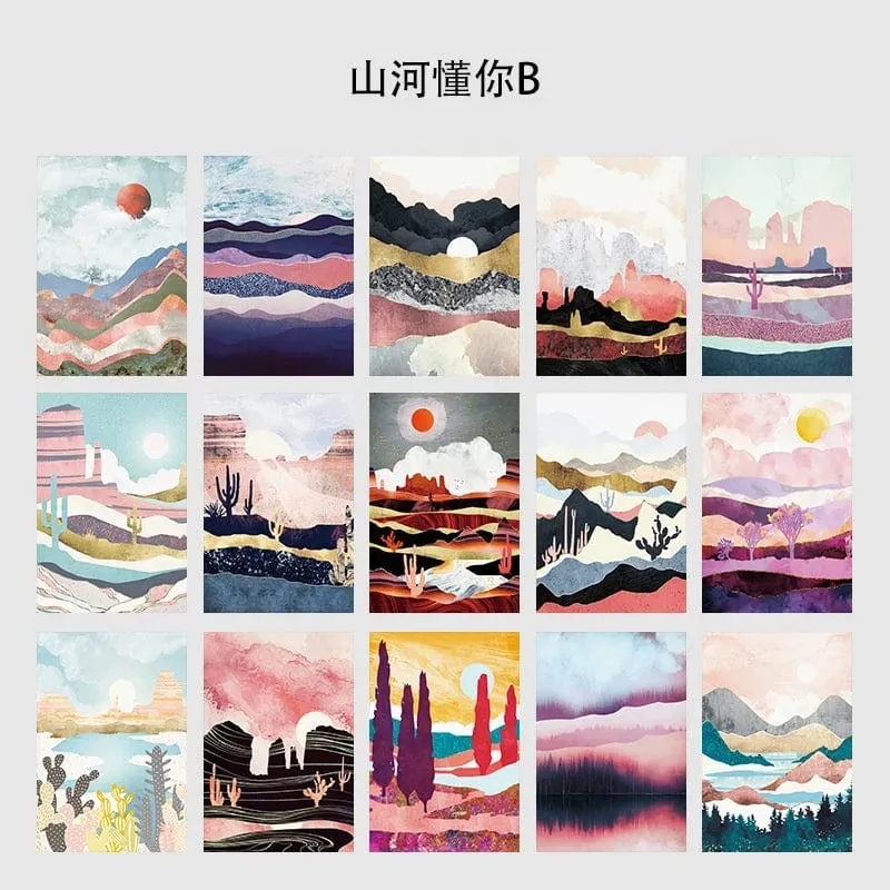 Ins Berg Fluss Landschaft Kunst Postkarten Kreative Bunte Dekorationskarte Schlafzimmer Hintergrund Wandaufkleber Foto Requisiten 15 Blatt