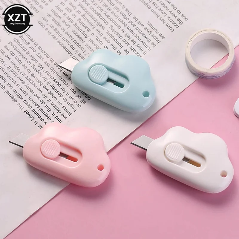 Neu 1 STÜCK Kawaii Briefpapier Mini Tasche Cloud Art Universalmesser Boxmesser Papierschneider Handwerk Verpackung Nachfüllbare Klinge Bürowerkzeug