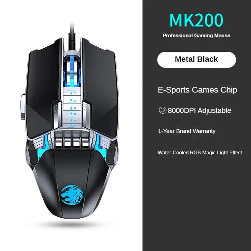 Neue mechanische kabelgebundene Gaming-Maus mit 9 Tasten Makrodefinition, 12800 DPI, farbige Hintergrundbeleuchtung, Spiel-Player, Computerperipheriegerät für Windows-PC