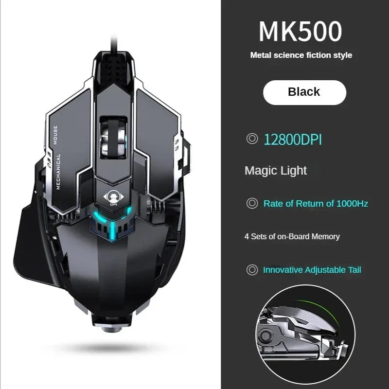 Neue mechanische kabelgebundene Gaming-Maus mit 9 Tasten Makrodefinition, 12800 DPI, farbige Hintergrundbeleuchtung, Spiel-Player, Computerperipheriegerät für Windows-PC