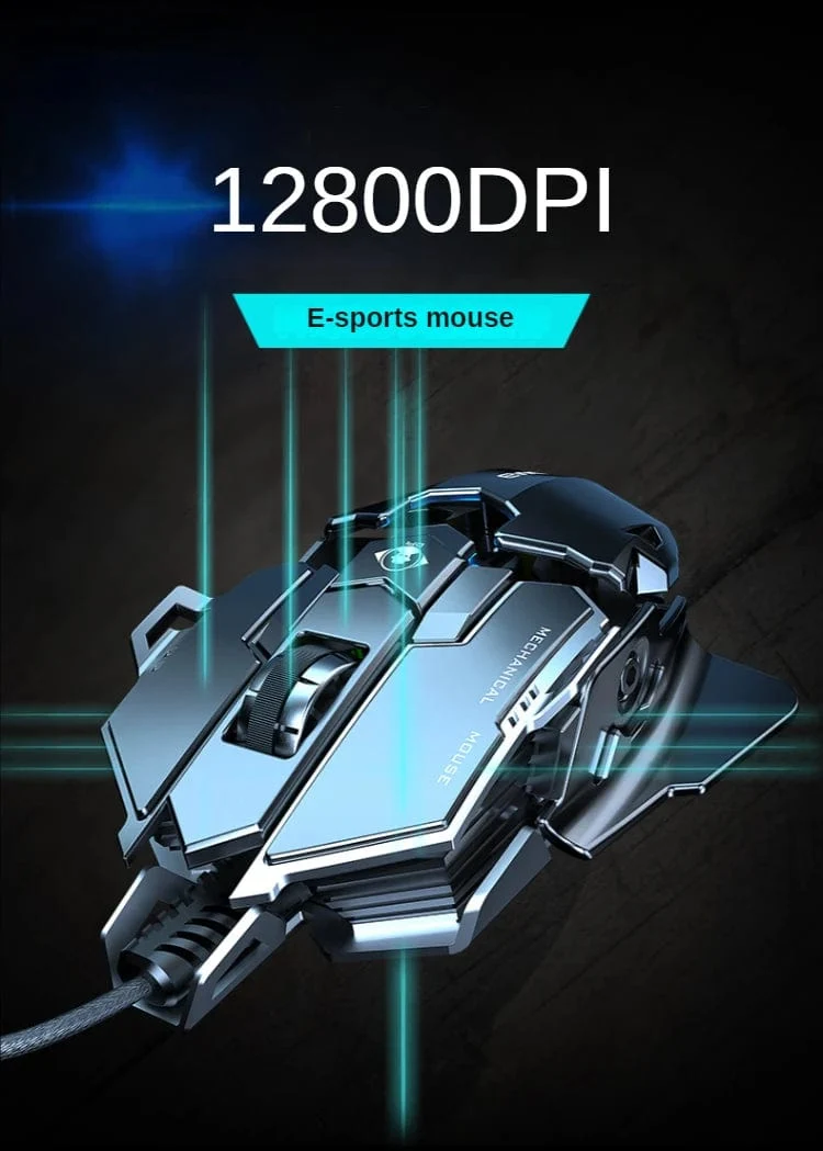 Neue mechanische kabelgebundene Gaming-Maus mit 9 Tasten Makrodefinition, 12800 DPI, farbige Hintergrundbeleuchtung, Spiel-Player, Computerperipheriegerät für Windows-PC