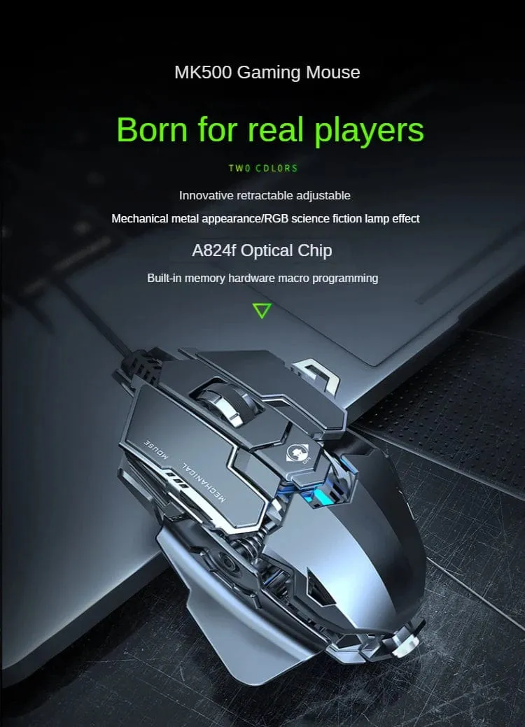 Neue mechanische kabelgebundene Gaming-Maus mit 9 Tasten Makrodefinition, 12800 DPI, farbige Hintergrundbeleuchtung, Spiel-Player, Computerperipheriegerät für Windows-PC