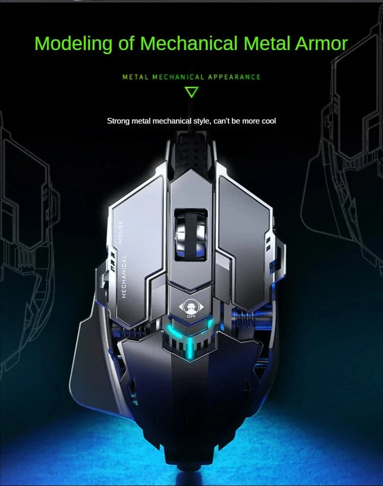 Neue mechanische kabelgebundene Gaming-Maus mit 9 Tasten Makrodefinition, 12800 DPI, farbige Hintergrundbeleuchtung, Spiel-Player, Computerperipheriegerät für Windows-PC