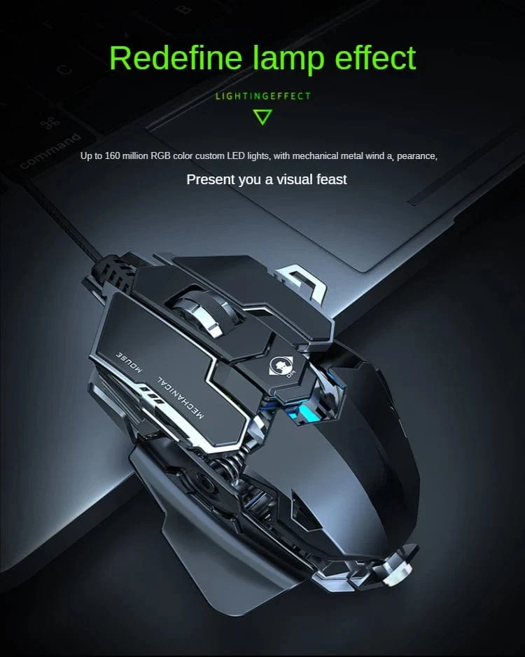 Neue mechanische kabelgebundene Gaming-Maus mit 9 Tasten Makrodefinition, 12800 DPI, farbige Hintergrundbeleuchtung, Spiel-Player, Computerperipheriegerät für Windows-PC