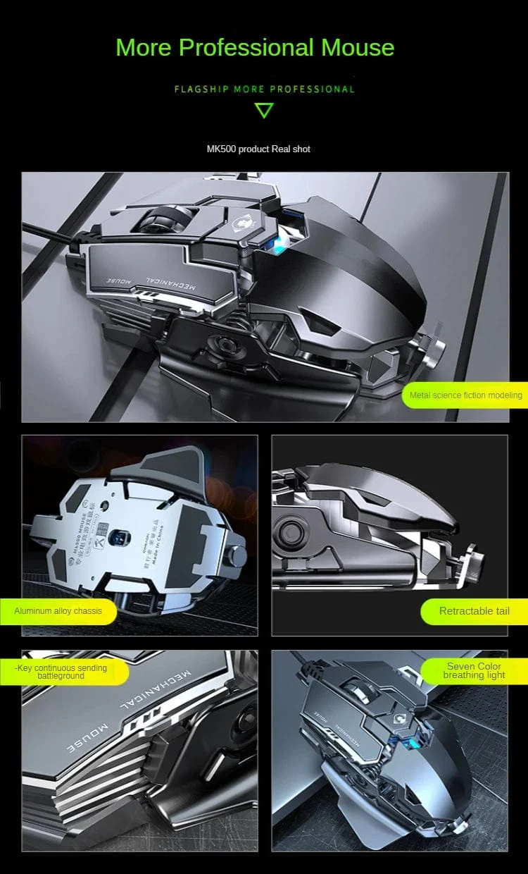 Neue mechanische kabelgebundene Gaming-Maus mit 9 Tasten Makrodefinition, 12800 DPI, farbige Hintergrundbeleuchtung, Spiel-Player, Computerperipheriegerät für Windows-PC