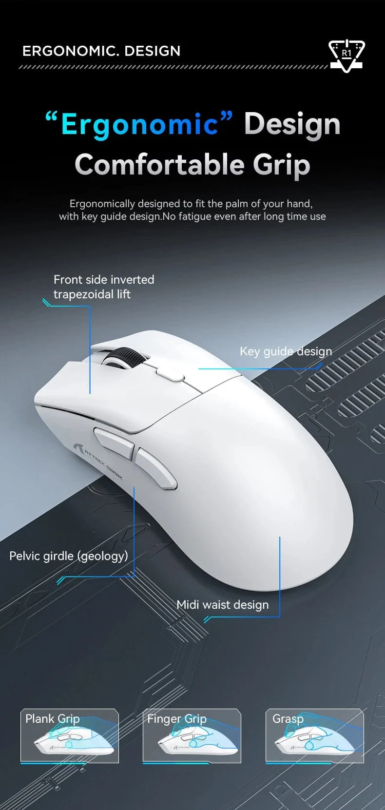 Attack Shark R1 Bluetooth-Maus, 18000 dpi, PAW3311, kabellose Tri-Mode-Verbindung, Makro-Gaming-Maus