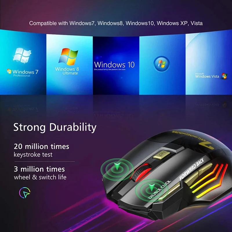 Wiederaufladbare drahtlose Maus Bluetooth Gamer Gaming Maus Computer Ergonomische Mause Mit Hintergrundbeleuchtung RGB Stille Mäuse Für Laptop PC