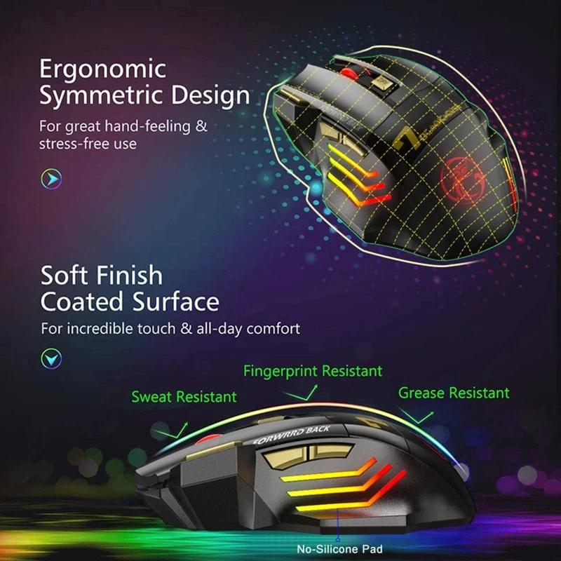 Wiederaufladbare drahtlose Maus Bluetooth Gamer Gaming Maus Computer Ergonomische Mause Mit Hintergrundbeleuchtung RGB Stille Mäuse Für Laptop PC