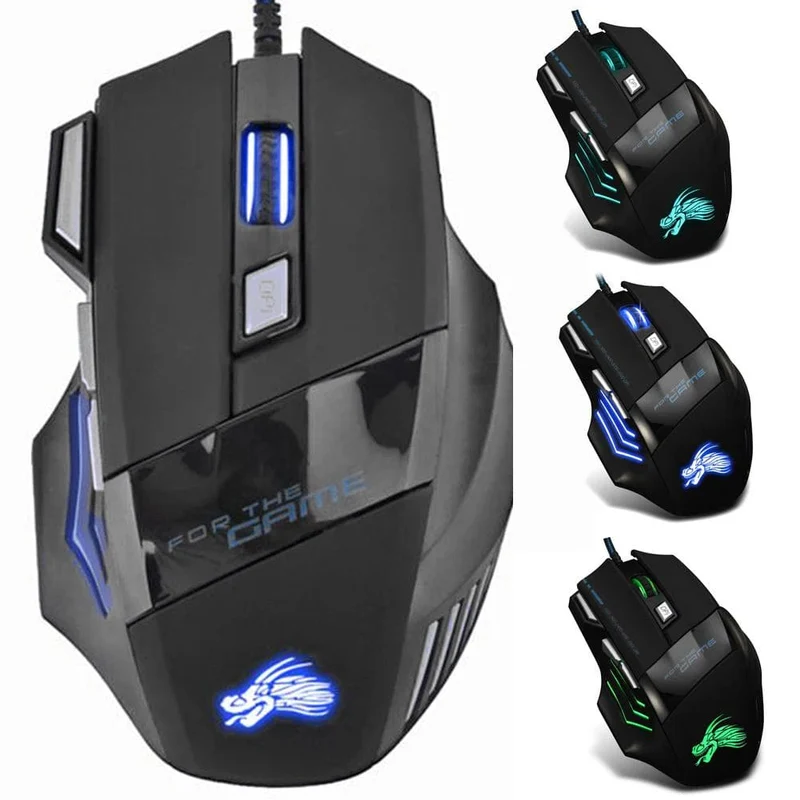 Kabelgebundene Gaming-Maus, 7-farbige Hintergrundbeleuchtung, 5500 DPI, einstellbar, schwarz, kabelgebundene optische Computer-Gaming-Mäuse für PC-Gamer, Computer-Desktop