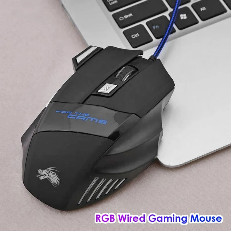Kabelgebundene Gaming-Maus, 7-farbige Hintergrundbeleuchtung, 5500 DPI, einstellbar, schwarz, kabelgebundene optische Computer-Gaming-Mäuse für PC-Gamer, Computer-Desktop