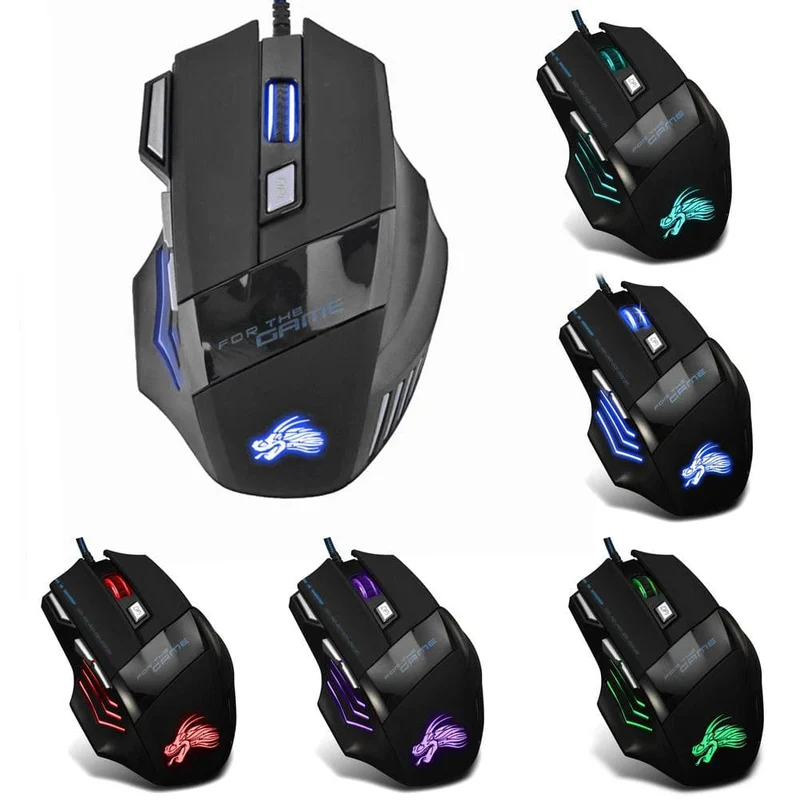 Kabelgebundene Gaming-Maus, 7-farbige Hintergrundbeleuchtung, 5500 DPI, einstellbar, schwarz, kabelgebundene optische Computer-Gaming-Mäuse für PC-Gamer, Computer-Desktop