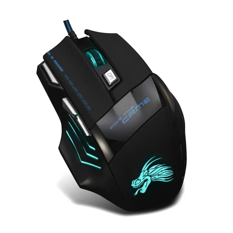 Kabelgebundene Gaming-Maus, 7-farbige Hintergrundbeleuchtung, 5500 DPI, einstellbar, schwarz, kabelgebundene optische Computer-Gaming-Mäuse für PC-Gamer, Computer-Desktop