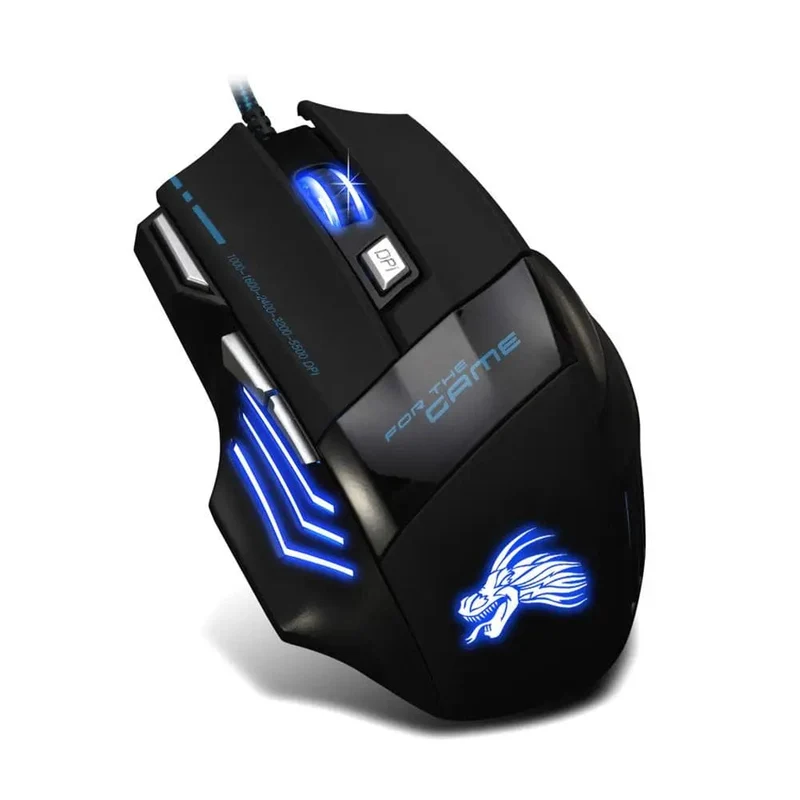 Kabelgebundene Gaming-Maus, 7-farbige Hintergrundbeleuchtung, 5500 DPI, einstellbar, schwarz, kabelgebundene optische Computer-Gaming-Mäuse für PC-Gamer, Computer-Desktop