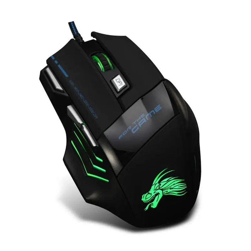 Kabelgebundene Gaming-Maus, 7-farbige Hintergrundbeleuchtung, 5500 DPI, einstellbar, schwarz, kabelgebundene optische Computer-Gaming-Mäuse für PC-Gamer, Computer-Desktop