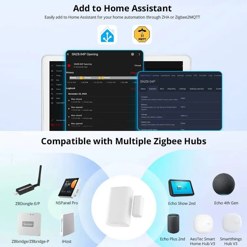 Sonoff Zigbee SNZB-04p Fenster-/Türsensor Esp32 Smart Home-Automatisierungskits für Ewelink ZBBridge Alexa Zigbee2mqtt Home Assistant