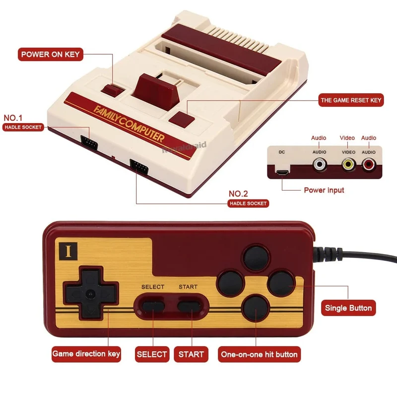 8-Bit-Videospielkonsole mit 500 integrierten klassischen Spielen, Familiencomputer-TV-Spielekonsole, unterstützt Spielkassette für FC Retro Gaming