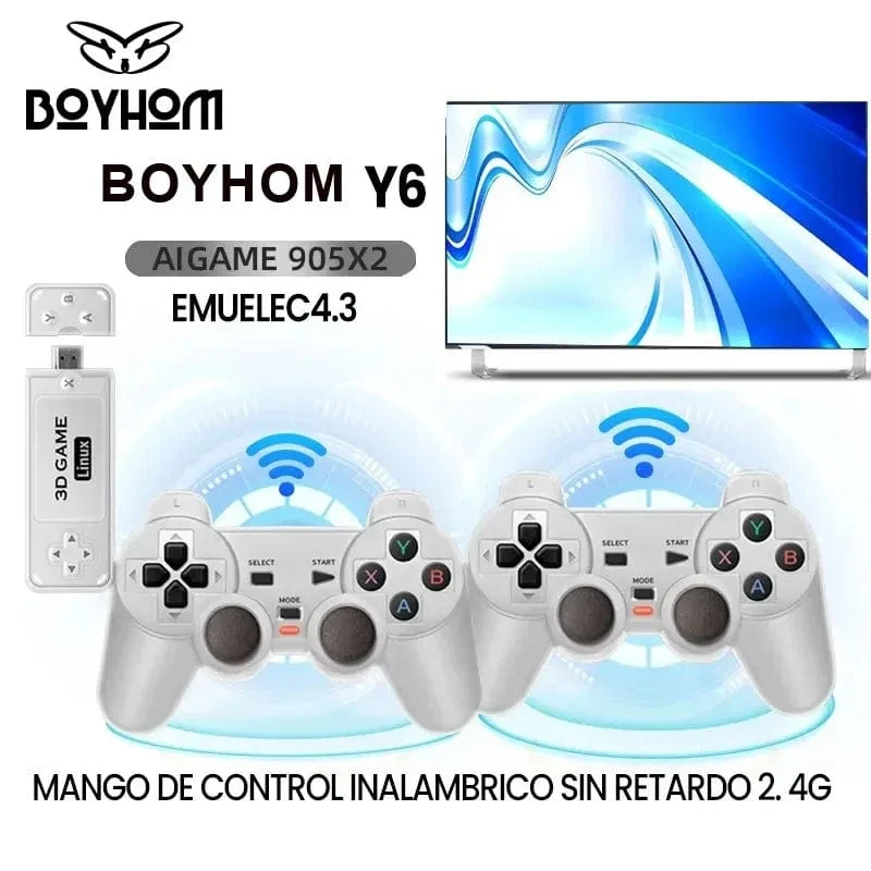 BOYHOM Y6 2.4G Wireless Game TV Stick Retro Familie Tragbare Videospielkonsole 4K HD Unterstützt Multiplayer-Spiele für PS-Geschenke