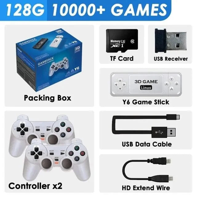 BOYHOM Y6 2.4G Wireless Game TV Stick Retro Familie Tragbare Videospielkonsole 4K HD Unterstützt Multiplayer-Spiele für PS-Geschenke