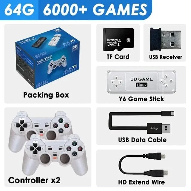 BOYHOM Y6 2.4G Wireless Game TV Stick Retro Familie Tragbare Videospielkonsole 4K HD Unterstützt Multiplayer-Spiele für PS-Geschenke