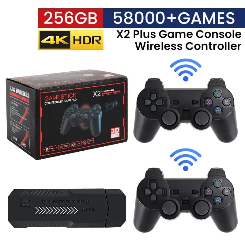 256G 58,000 Spiele GD10 Plus Game Stick 4K HD Videospielkonsole 2.4G Doppel-Wireless-Controller Game Stick für N64/PSP/PS1/GBA