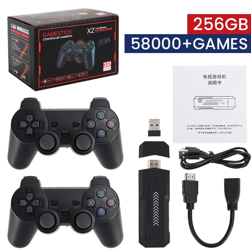 256G 58,000 Spiele GD10 Plus Game Stick 4K HD Videospielkonsole 2.4G Doppel-Wireless-Controller Game Stick für N64/PSP/PS1/GBA
