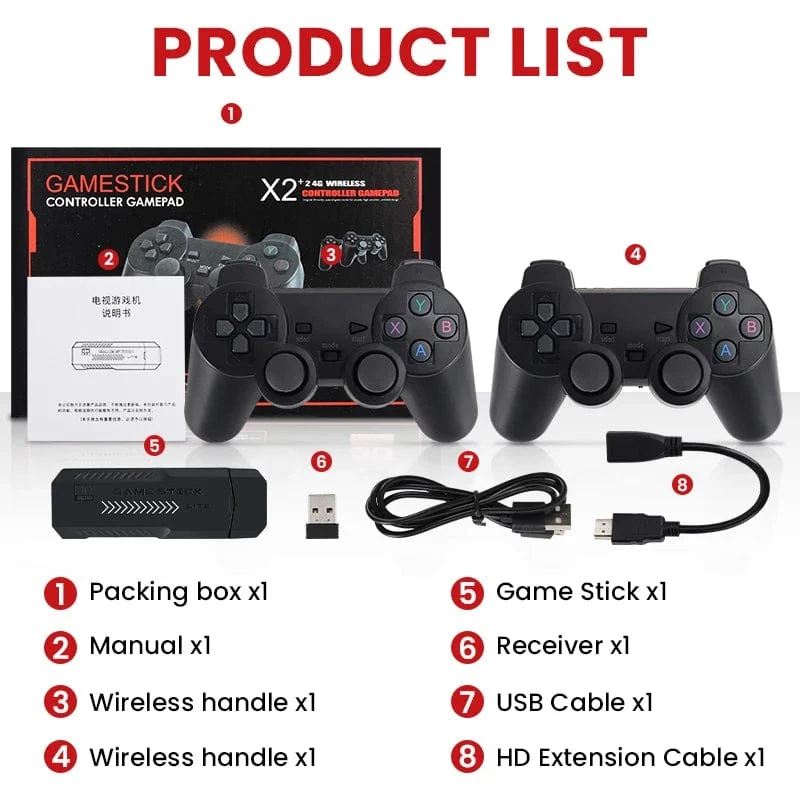 256G 58,000 Spiele GD10 Plus Game Stick 4K HD Videospielkonsole 2.4G Doppel-Wireless-Controller Game Stick für N64/PSP/PS1/GBA