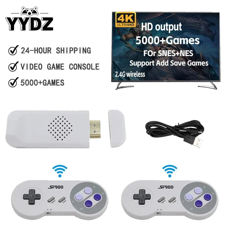 SF900 Videospielkonsole SNES NES Eingebaute 5000 Spiele HDMI Video TV Game Stick 2.4G Wireless Controller Handheld-Spielkonsole