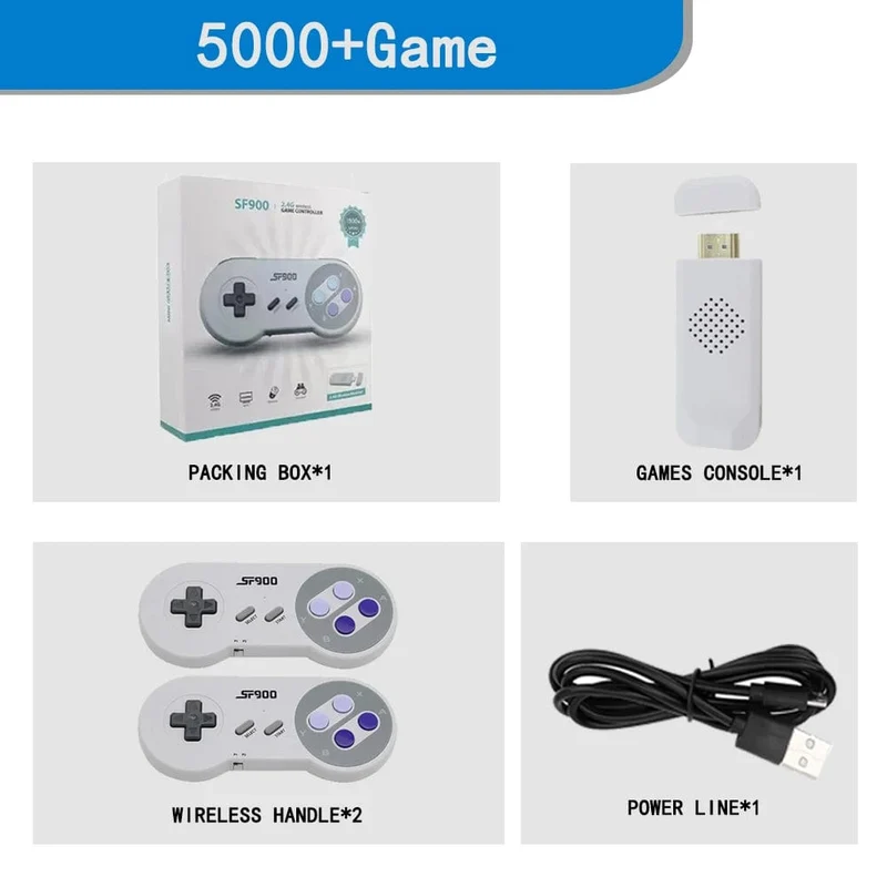 SF900 Videospielkonsole SNES NES Eingebaute 5000 Spiele HDMI Video TV Game Stick 2.4G Wireless Controller Handheld-Spielkonsole