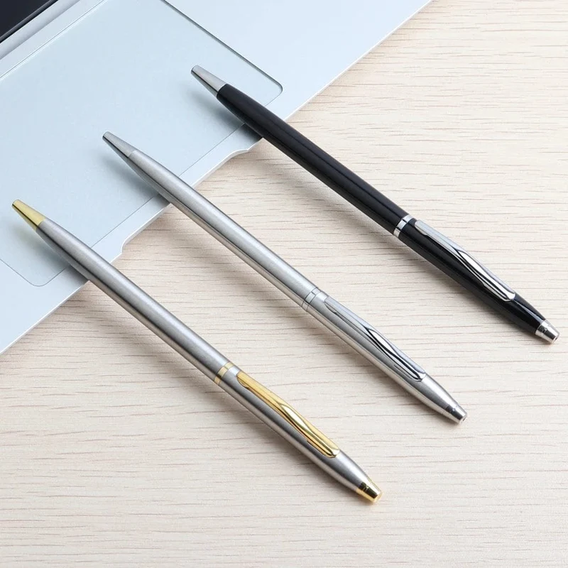 2 + 20 Teile/satz Metall Kugelschreiber Mit Minen Für Schule Büro Edelstahl Material Kugelschreiber Schwarz Blau Refill Tinte