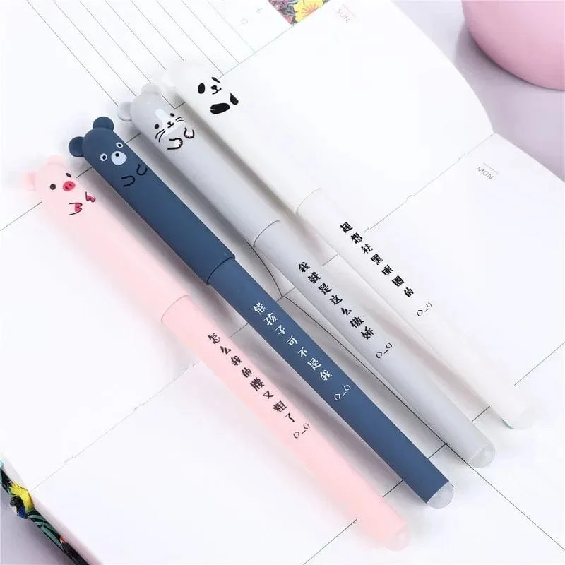 4 Stück/Set Kawaii Schwein Bär Katze Maus löschbarer Gelstift Schule Bürobedarf Schreibwaren Geschenk 0.35 mm blaue schwarze Tinte