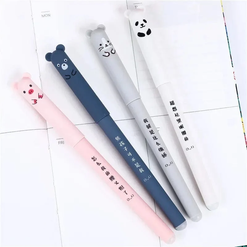 4 Stück/Set Kawaii Schwein Bär Katze Maus löschbarer Gelstift Schule Bürobedarf Schreibwaren Geschenk 0.35 mm blaue schwarze Tinte