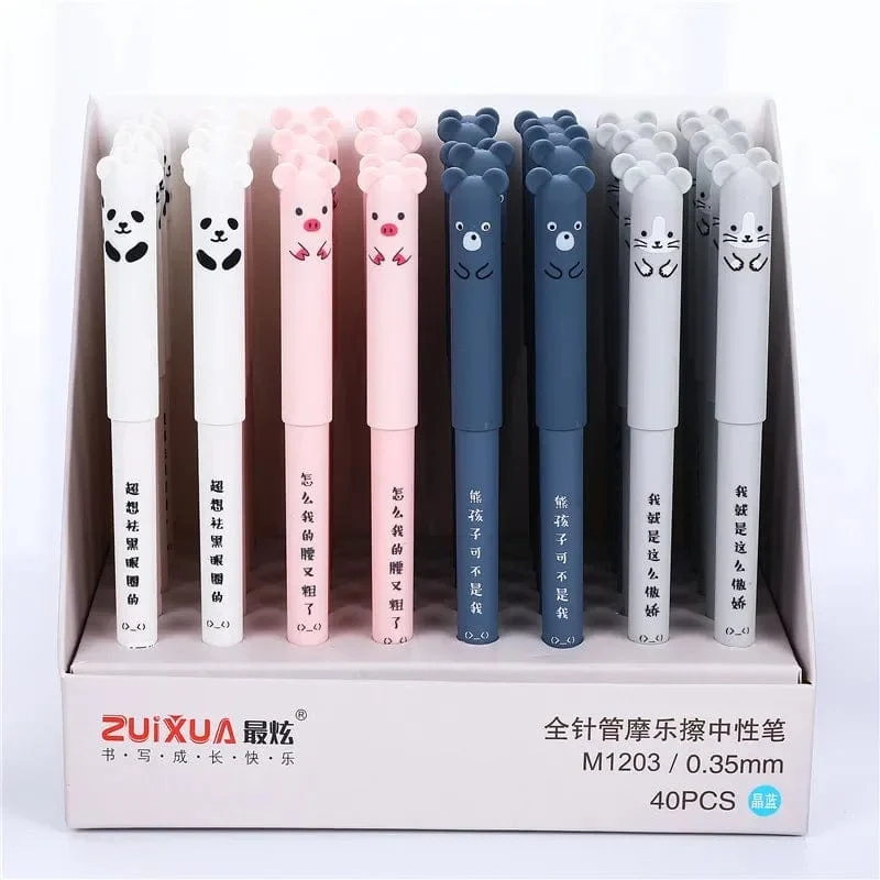 4 Stück/Set Kawaii Schwein Bär Katze Maus löschbarer Gelstift Schule Bürobedarf Schreibwaren Geschenk 0.35 mm blaue schwarze Tinte