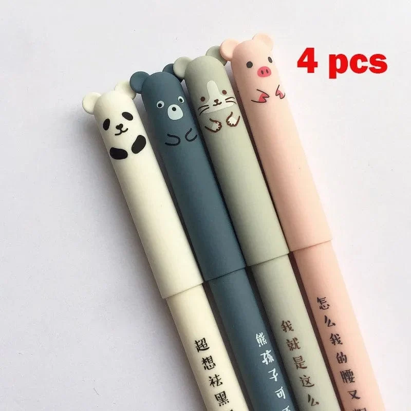 4 Stück/Set Kawaii Schwein Bär Katze Maus löschbarer Gelstift Schule Bürobedarf Schreibwaren Geschenk 0.35 mm blaue schwarze Tinte