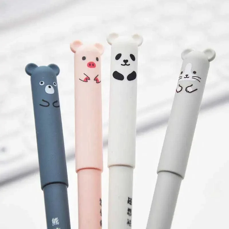 4 Stück/Set Kawaii Schwein Bär Katze Maus löschbarer Gelstift Schule Bürobedarf Schreibwaren Geschenk 0.35 mm blaue schwarze Tinte