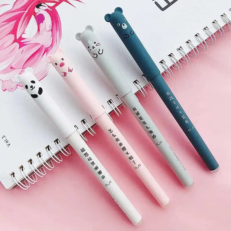 4 Stück/Set Kawaii Schwein Bär Katze Maus löschbarer Gelstift Schule Bürobedarf Schreibwaren Geschenk 0.35 mm blaue schwarze Tinte