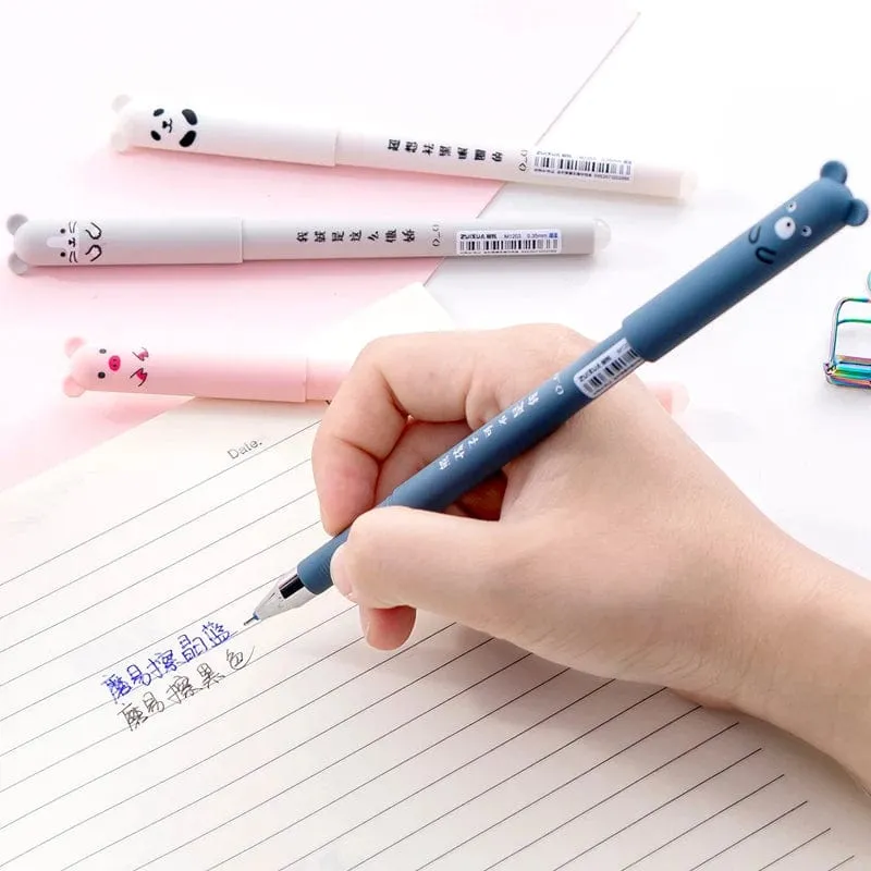 4 Stück/Set Kawaii Schwein Bär Katze Maus löschbarer Gelstift Schule Bürobedarf Schreibwaren Geschenk 0.35 mm blaue schwarze Tinte