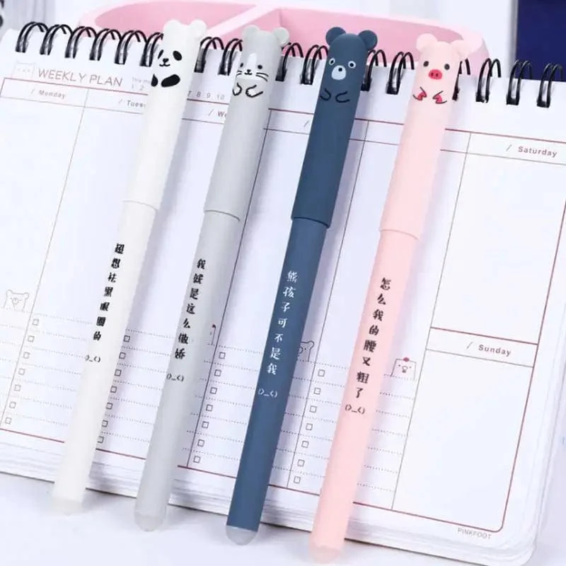 4 Stück/Set Kawaii Schwein Bär Katze Maus löschbarer Gelstift Schule Bürobedarf Schreibwaren Geschenk 0.35 mm blaue schwarze Tinte