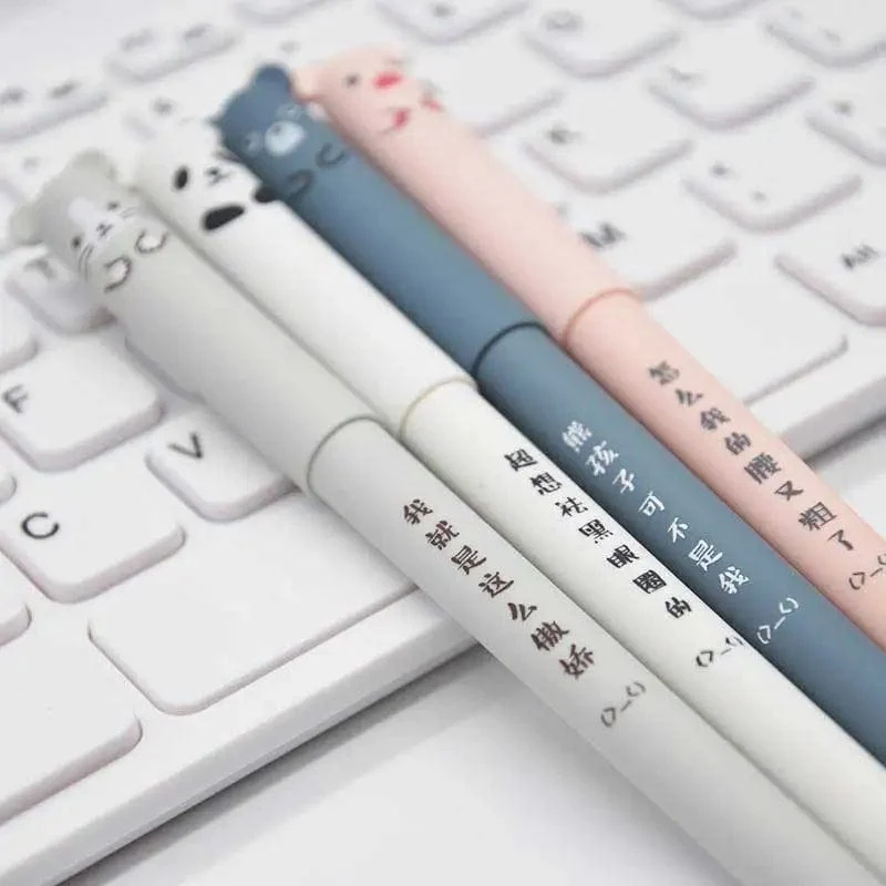 4 Stück/Set Kawaii Schwein Bär Katze Maus löschbarer Gelstift Schule Bürobedarf Schreibwaren Geschenk 0.35 mm blaue schwarze Tinte
