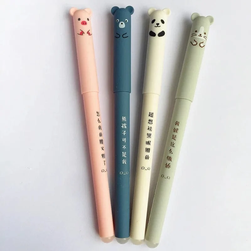 4 Stück/Set Kawaii Schwein Bär Katze Maus löschbarer Gelstift Schule Bürobedarf Schreibwaren Geschenk 0.35 mm blaue schwarze Tinte