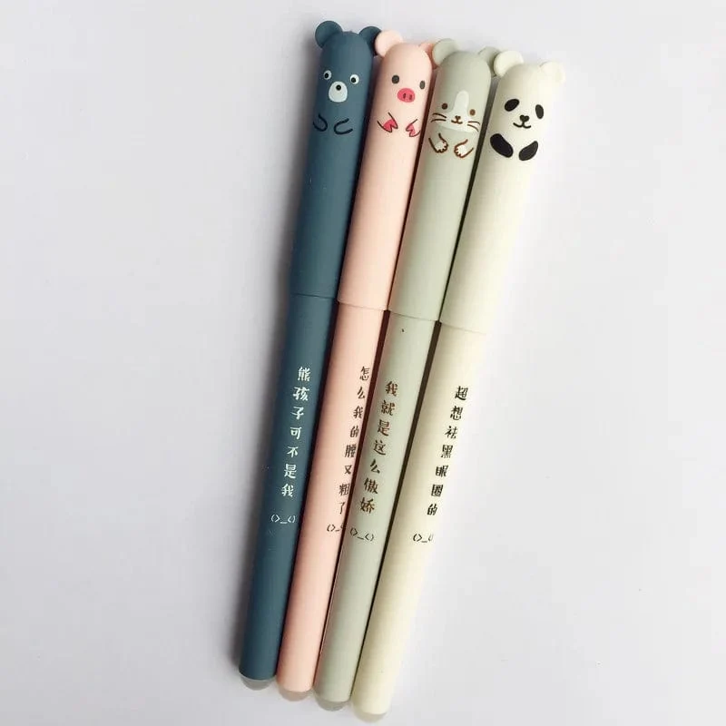 4 Stück/Set Kawaii Schwein Bär Katze Maus löschbarer Gelstift Schule Bürobedarf Schreibwaren Geschenk 0.35 mm blaue schwarze Tinte