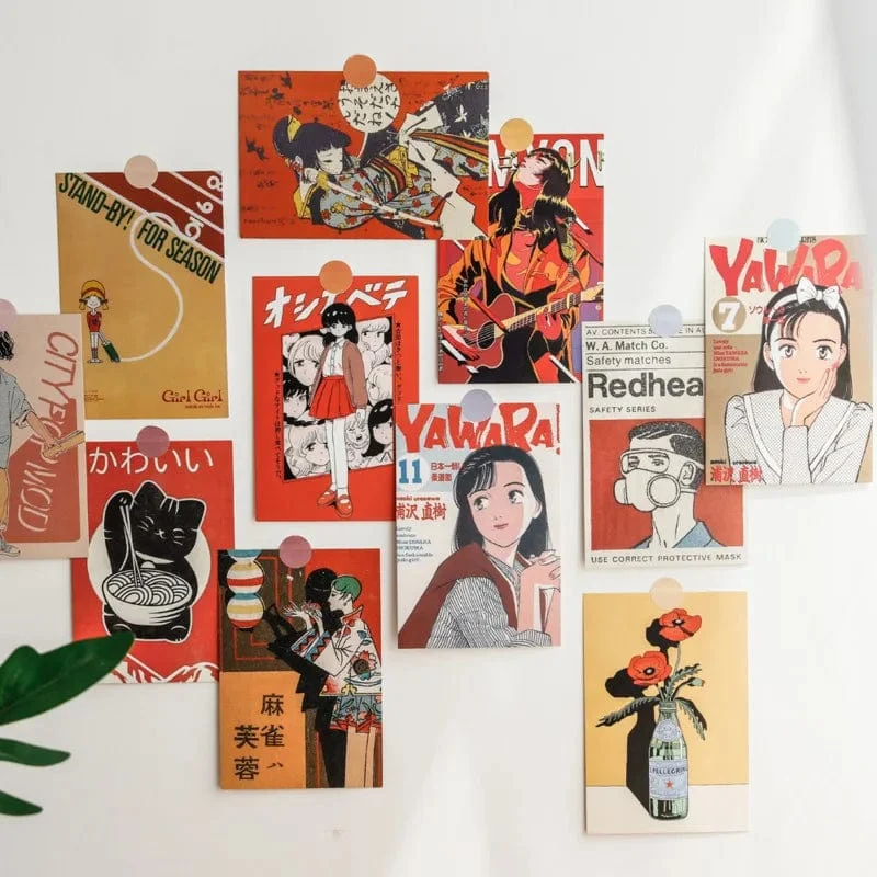 Japanische Showa Vintage Cartoon Mädchen Postkarte süße Foto Requisiten Zimmer Hintergrund Wand kreative DIY Kawaii 30 Blätter kostenlose Aufkleber