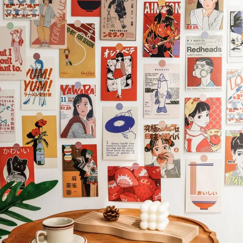 Japanische Showa Vintage Cartoon Mädchen Postkarte süße Foto Requisiten Zimmer Hintergrund Wand kreative DIY Kawaii 30 Blätter kostenlose Aufkleber